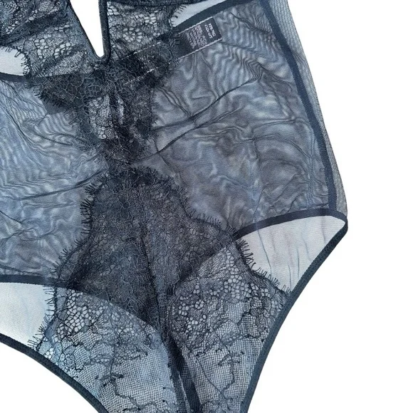 VICTORIA'S SECRET SEXY BLACK LACE MESH SLIP-ON BODYSUIT  ONE-PIECE LINGERIE S - Picture 10 of 16